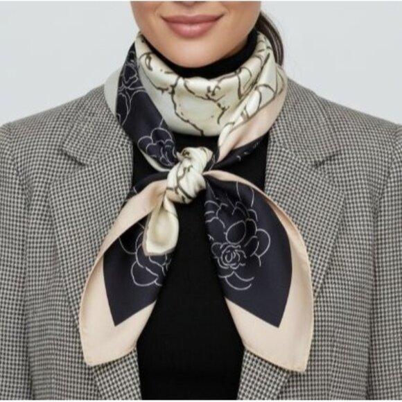 Unbranded Accessories - ⭐New Elegant Bandana Square Silky Scarf Soft FLORAL BIG ROSE Black Brown Luxury⭐